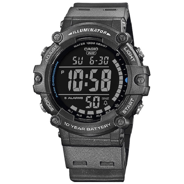 CASIO / AE-1500WH-8B / 卡西歐 運動潮流 計時 防水 電子數位 橡膠手錶 灰色 50mm