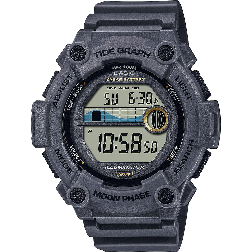 CASIO 卡西歐 10年電力 水上運動計時手錶-灰 WS-1300H-8AV