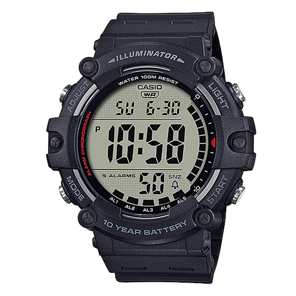 【CASIO 卡西歐】大錶徑十年電力數位橡膠腕錶/黑(AE-1500WH-1AVDF)