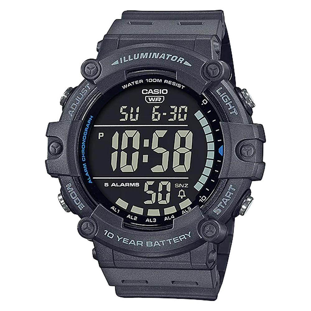 【CASIO 卡西歐】大錶徑十年電力數位橡膠腕錶/灰(AE-1500WH-8BVDF)