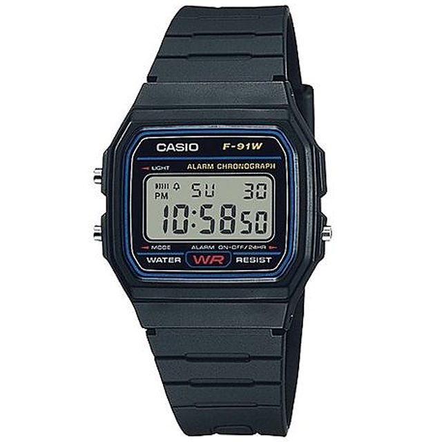 【CASIO 卡西歐】復古潮流運動電子錶(F-91W-1DG)