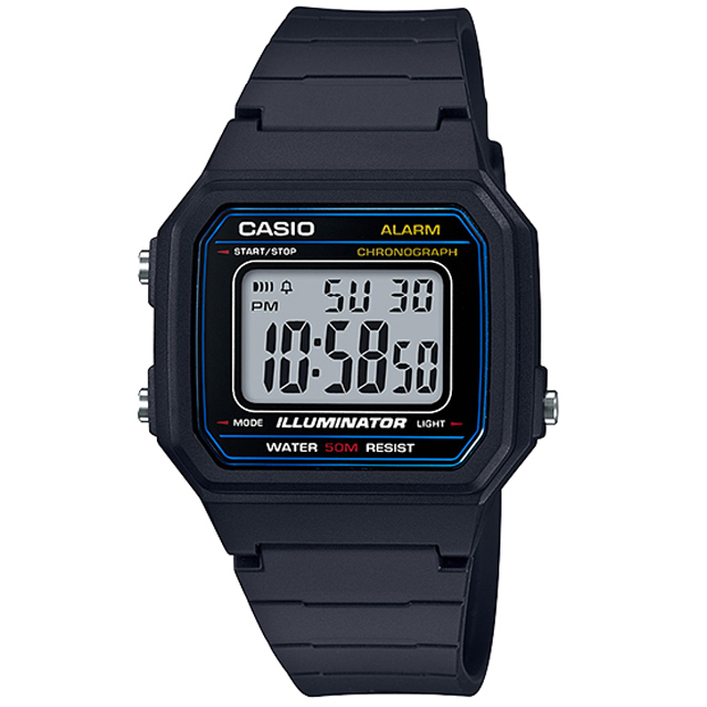 【CASIO 卡西歐】經典方形多功能數位運動錶(W-217H-1AVDF)