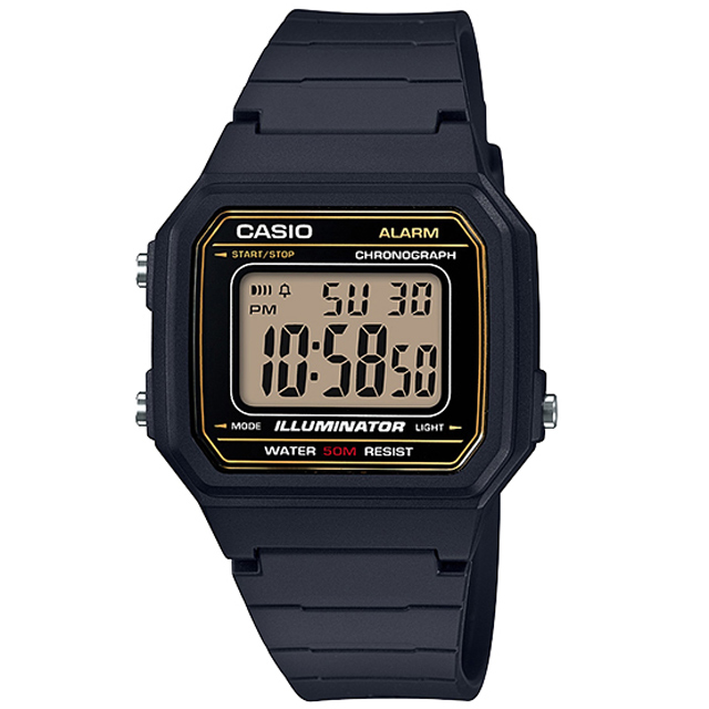【CASIO 卡西歐】復古方形多功能數位運動錶(W-217H-9AVDF)