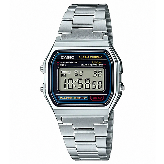 【CASIO 卡西歐】復古經典方型數位不鏽鋼腕錶/銀(A158WA-1DF)