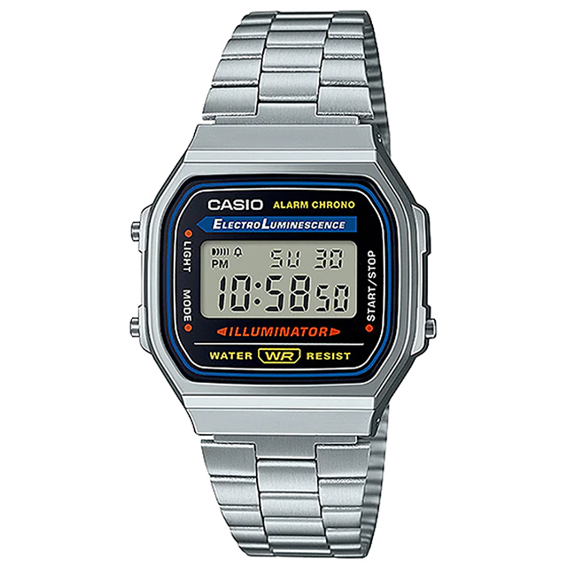 【CASIO 卡西歐】文青復古方型數位不鏽鋼腕錶/銀(A168WA-1WDF)