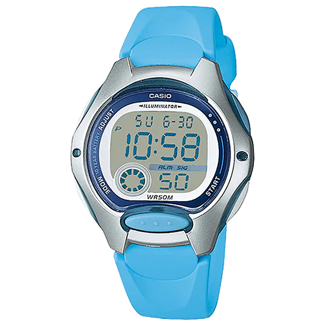 【CASIO 卡西歐】童年時光十年電力數位橡膠腕錶/藍x銀框(LW-200-2BVDF)