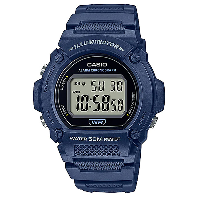 【CASIO 卡西歐】潮流復古圓形數位橡膠腕錶/藍(W-219H-2AVDF)