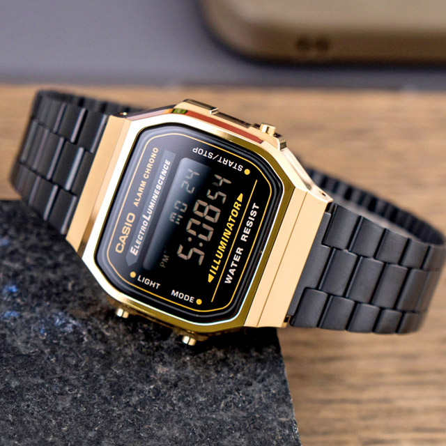 【CASIO 卡西歐】復古電子系列錶款-金x黑(A168WEGB-1BDF)