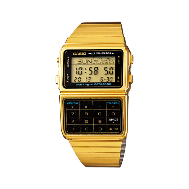 【CASIO 卡西歐】DATABANK計算機系列電話記憶復古潮流腕錶-復古金/DBC-611G-1
