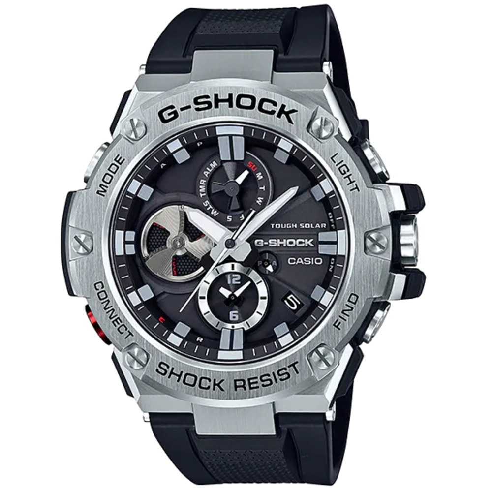 CASIO G-SHOCK G-STEEL系列黑武士造型休閒錶-黑X銀(GST-B100-1A)/53.8mm
