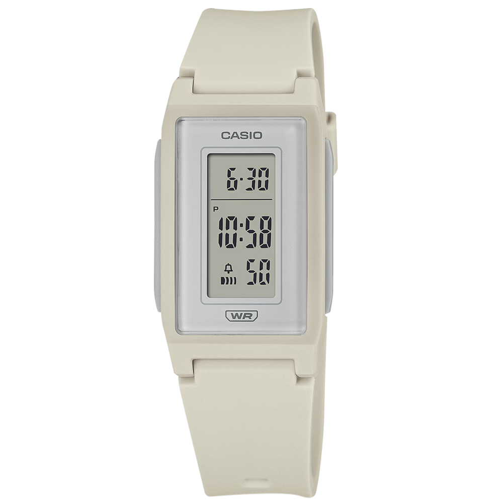 CASIO 卡西歐 / LF-10WH-8 / 環保材質 輕薄長型 LED 計時 鬧鈴 電子橡膠手錶 米白色 22mm