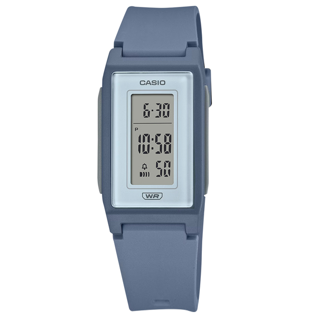 CASIO 卡西歐 / LF-10WH-2 / 環保材質 輕薄長型 LED計時鬧鈴 電子橡膠手錶 莫蘭迪藍色 22mm