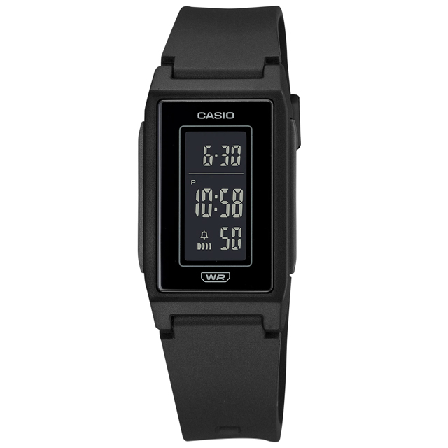 CASIO 卡西歐 / LF-10WH-1 / 環保材質 輕薄長型 LED 計時 鬧鈴 電子橡膠手錶 黑色 22mm
