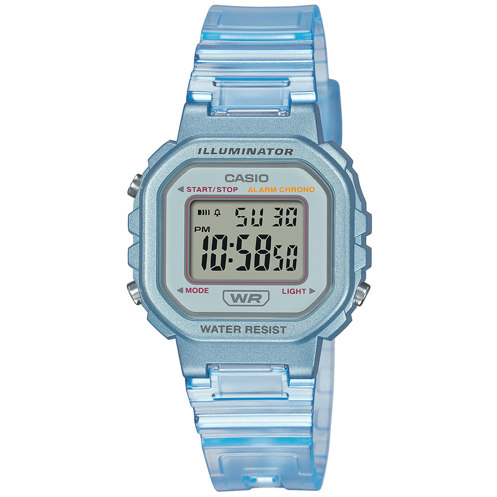 【CASIO 卡西歐】半透明輕巧活潑復古方型電子腕錶/藍(LA-20WHS-2A)