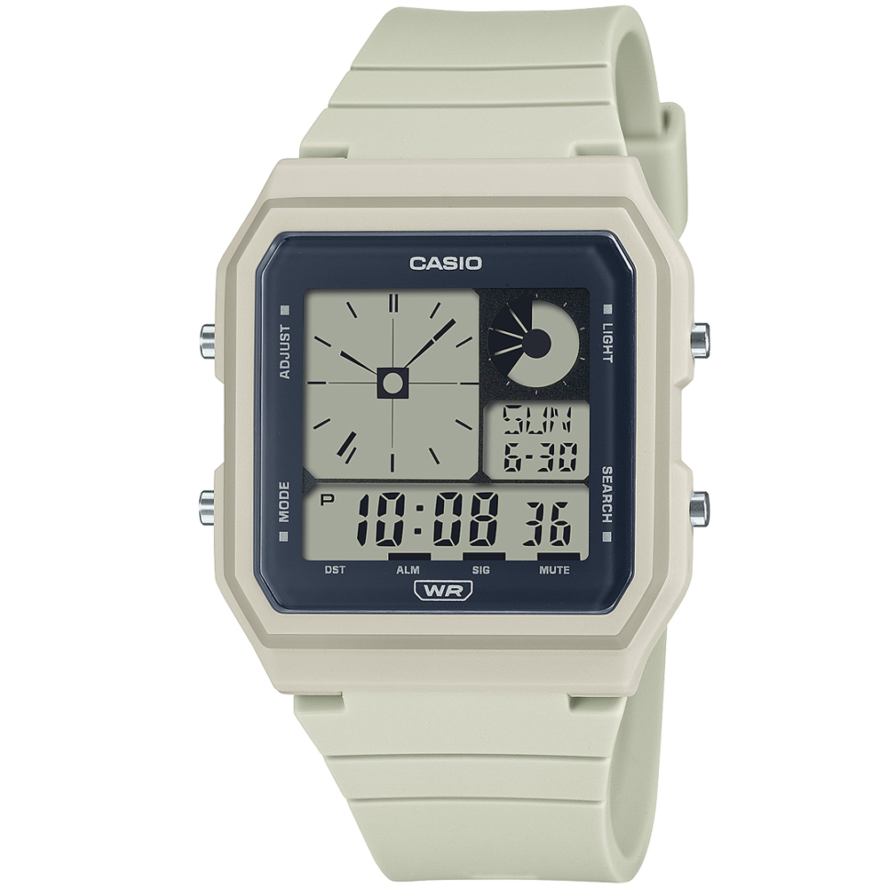 【CASIO 卡西歐】方形雋永數位電子腕錶/米白(LF-20W-8A)