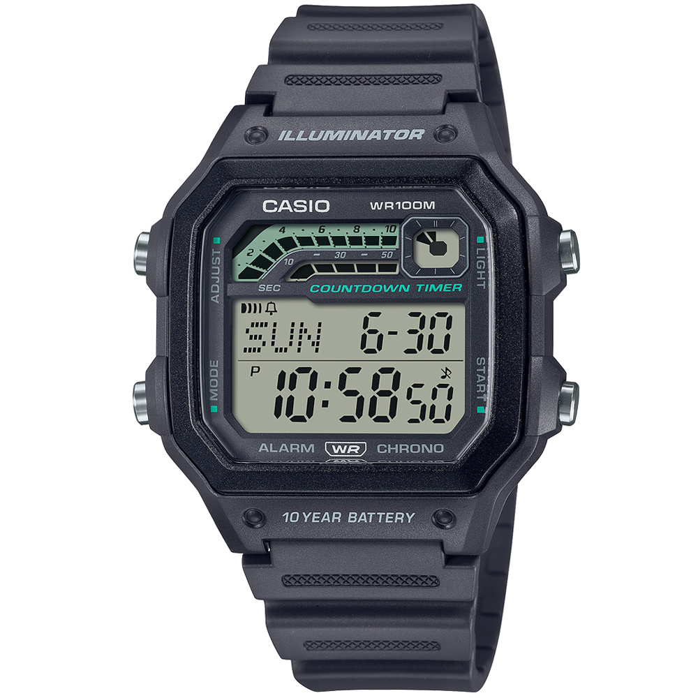 【CASIO 卡西歐】方形簡約潮流數位電子腕錶/深灰(WS-1600H-8A)