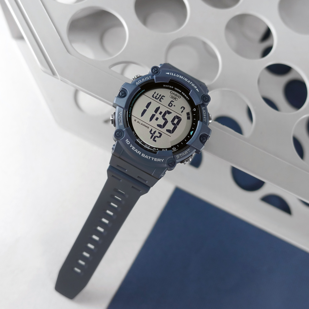 CASIO / AE-1500WH-2AV / 卡西歐 運動潮流 計時 防水 電子數位 橡膠手錶 藍色 50mm