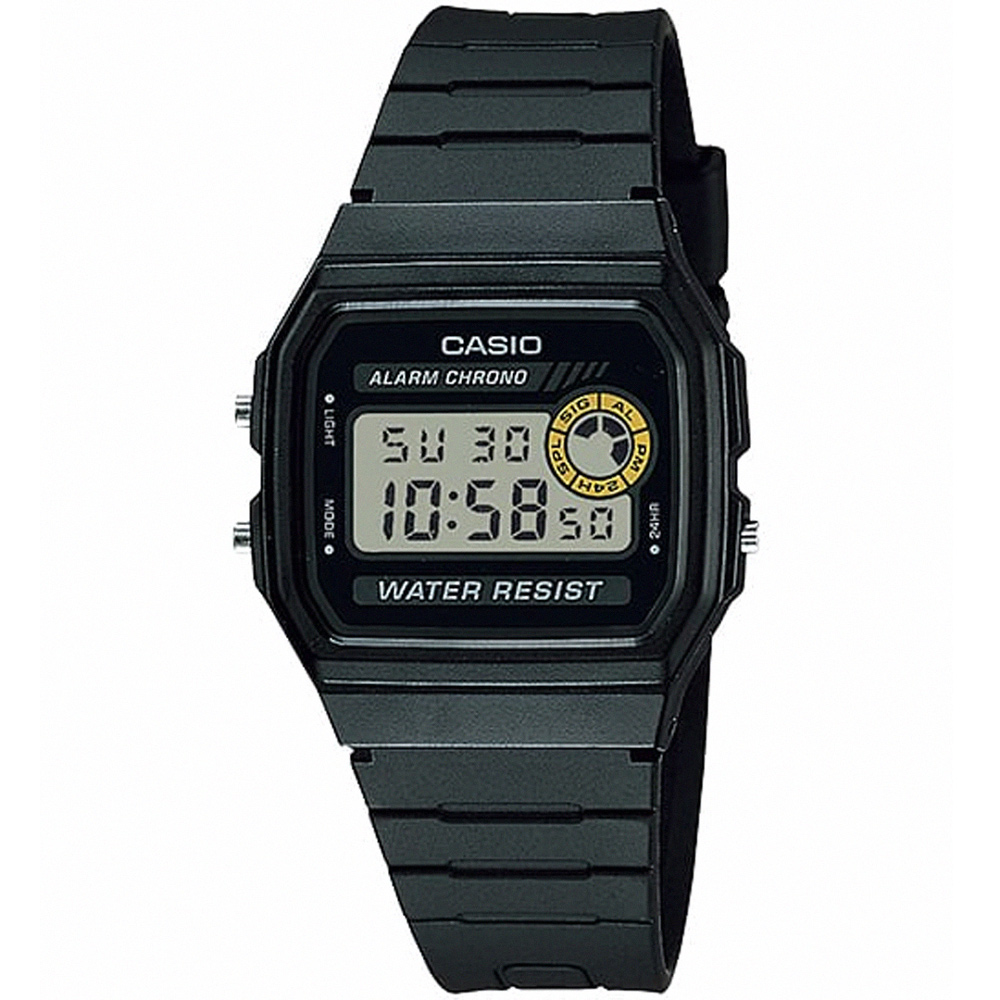 【CASIO 卡西歐】方形休閒運動數位電子腕錶/黑(F-94WA-8)
