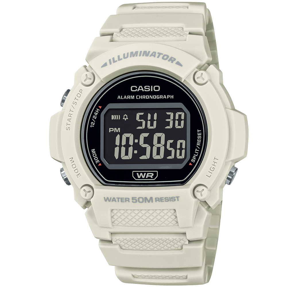 【CASIO 卡西歐】簡約百搭圓形數位腕錶/白(W-219HC-8B)