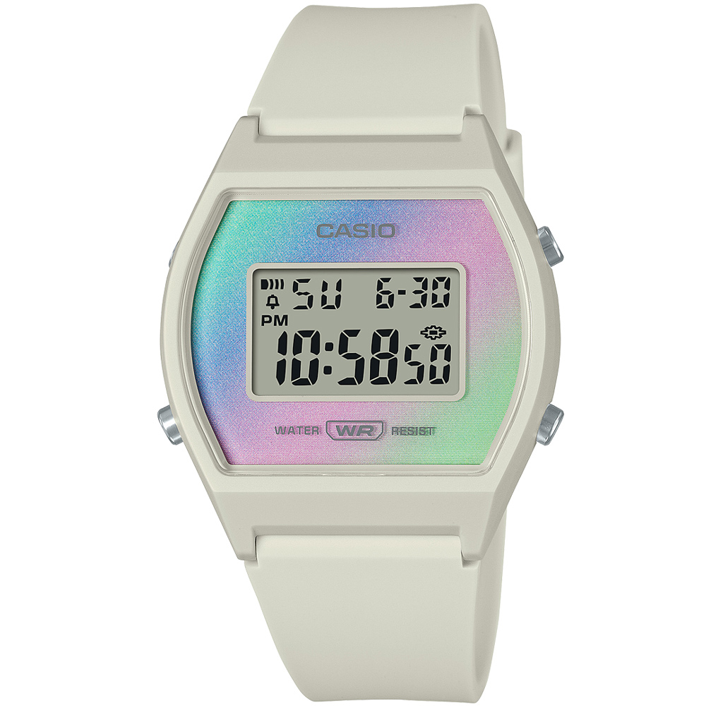 【CASIO 卡西歐】柔和時尚數位電子樹脂腕錶/米白(LW-205H-8A)