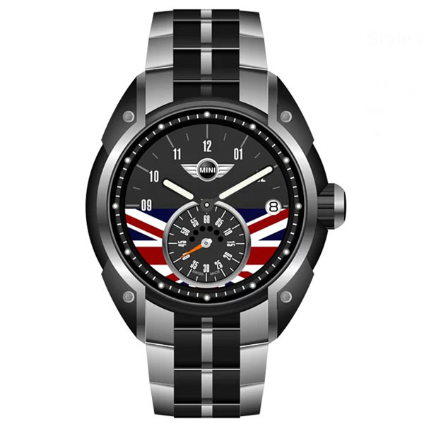 【MINI Swiss Watches 】石英錶 45mm 黑底英倫旗單眼錶面 不鏽鋼錶帶