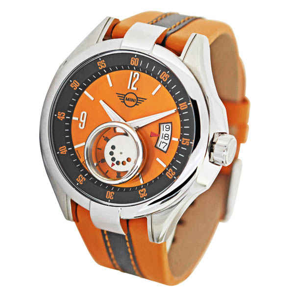 【MINI Swiss Watches 】石英錶 45mm 深灰底橘錶面 橘灰相間皮錶帶