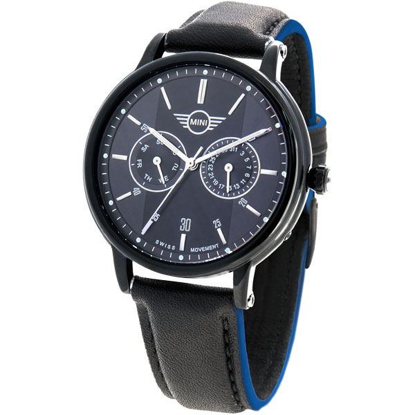 【MINI Swiss Watches 】石英錶 43mm 白底錶面 深藍黑條紋尼龍錶帶