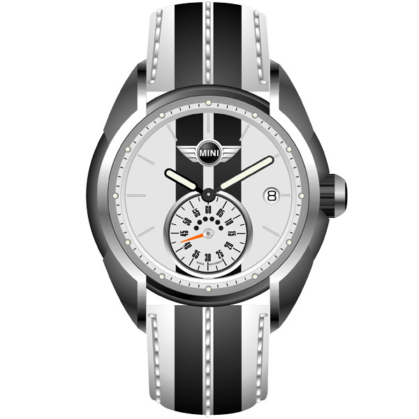 【MINI Swiss Watches 】石英錶 38mm 白黑單眼錶面 白黑條紋真皮錶帶
