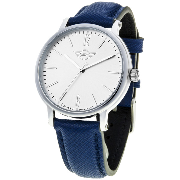 【MINI Swiss Watches 】石英錶 38.5mm 白錶面 海軍藍皮錶帶