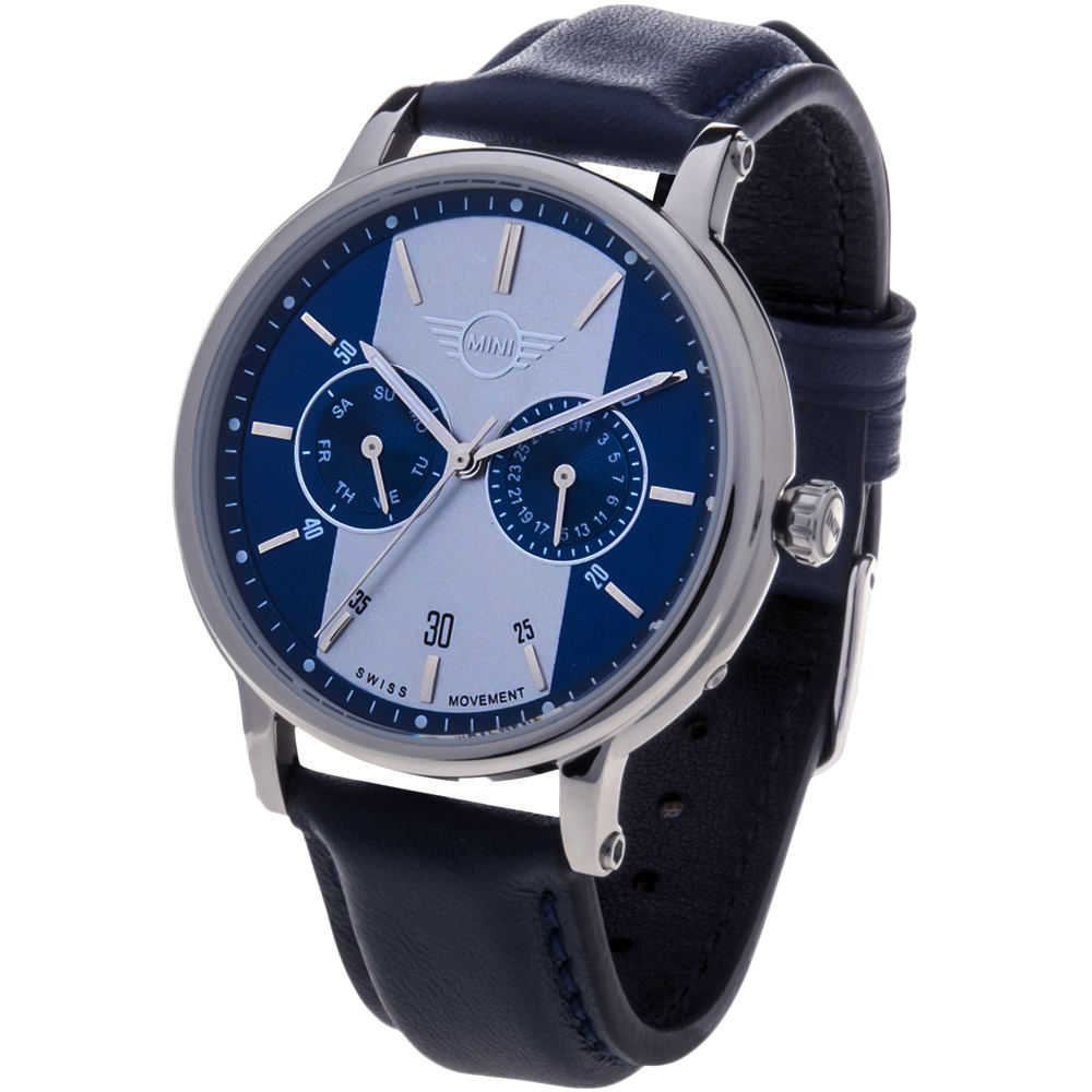 【MINI Swiss Watches 】石英錶 45mm 紅底白錶面 紅灰相間皮錶帶