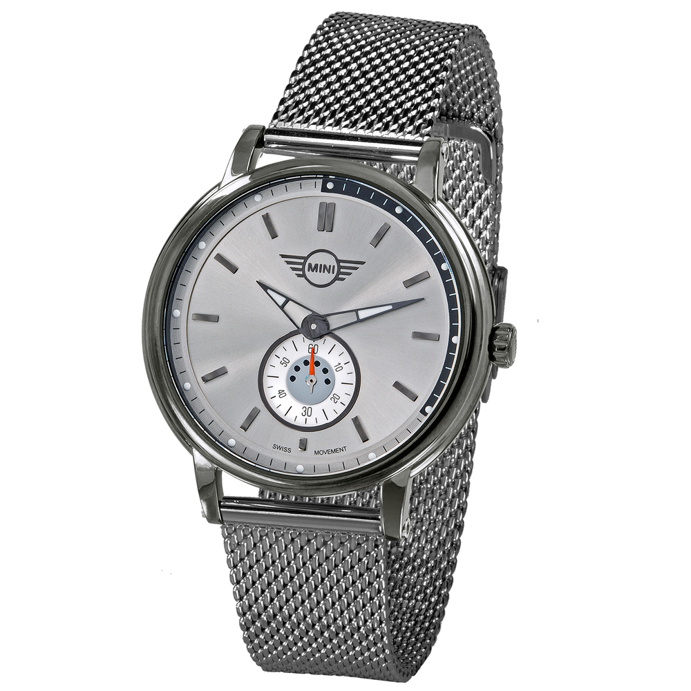 【MINI Swiss Watches 】石英錶 38mm 灰底單眼錶面 銀灰色米蘭錶帶