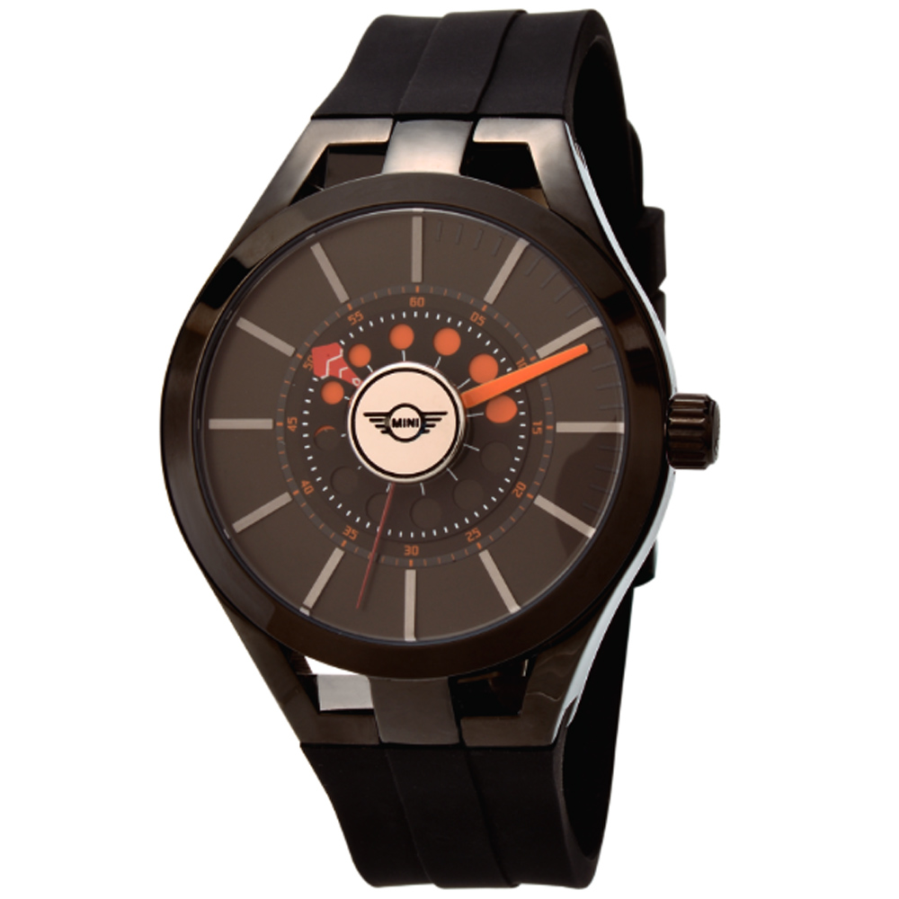 【MINI Swiss Watches 】石英錶 44mm 黑色轉盤錶面 黑色矽膠錶帶