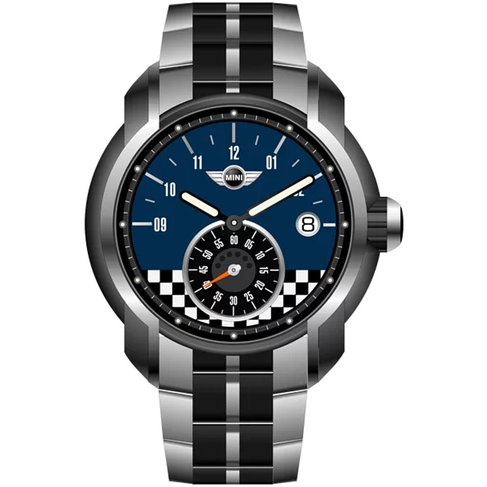 【MINI Swiss Watches 】藍底旗盤格單眼錶面 不銹鋼錶帶