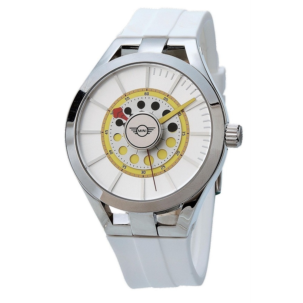 【MINI Swiss Watches 】石英錶 44mm 白底轉盤電話錶面 白色矽膠錶帶