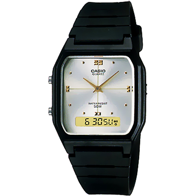 【CASIO 卡西歐】方形鑲鑽雙顯示腕錶(AW-48HE-7AVDF)