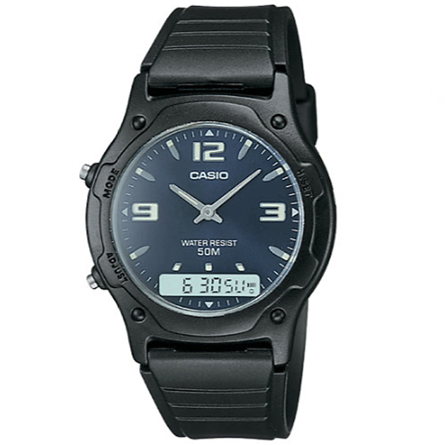【CASIO 卡西歐】簡約俐落風格時尚雙顯錶-藍(AW-49HE-2AVDF)