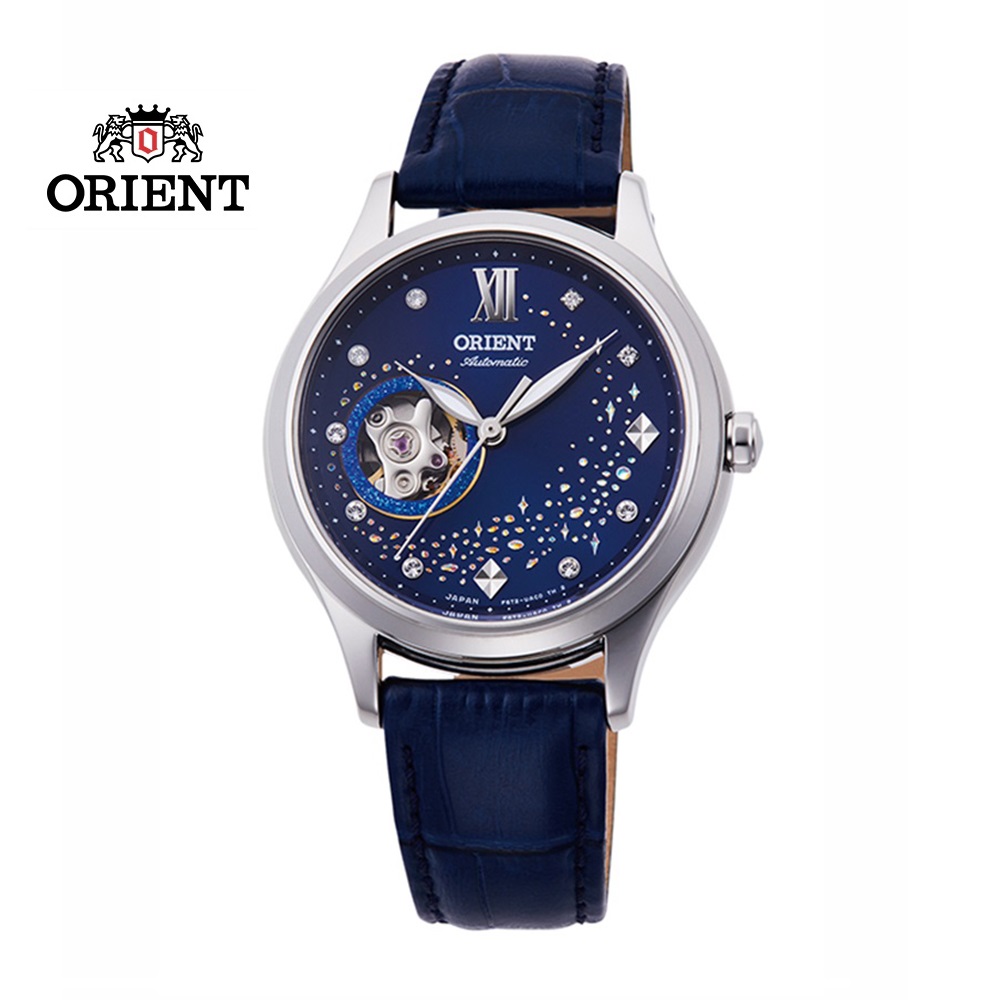 ORIENT 東方錶 HAPPY STREAM系列 藍月奇蹟鏤空機械錶 皮帶款 藍色 RA-AG0018L - 36mm