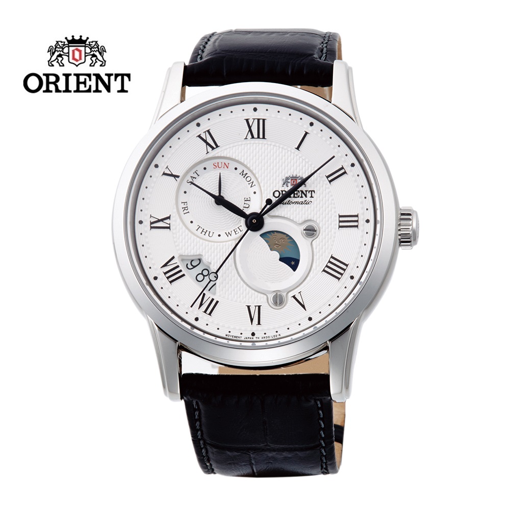 ORIENT 東方錶 SUN&MOON系列 羅馬數字日月相錶 皮帶款 RA-AK0008S 白色 - 42.5 mm