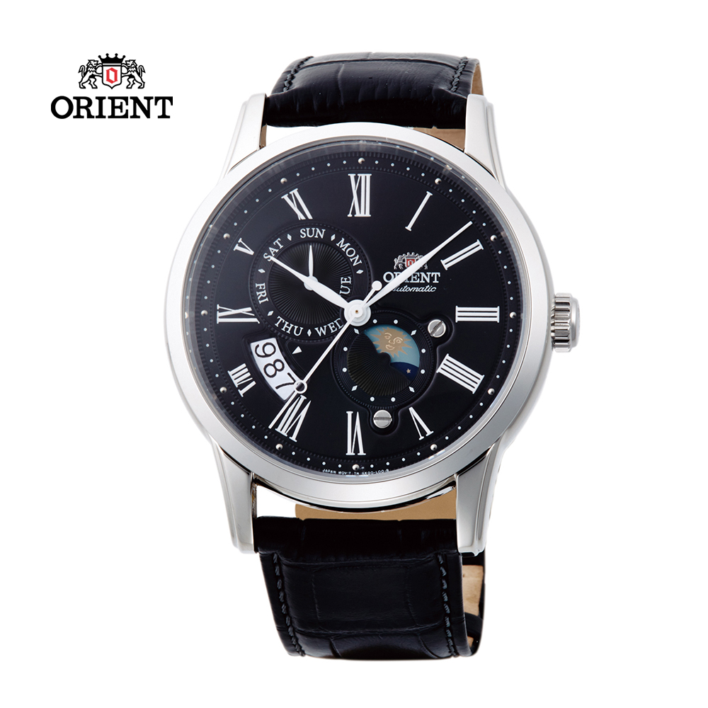 ORIENT 東方錶 SUN&MOON系列 羅馬數字日月相錶 皮帶款 RA-AK0010B 黑色 - 42.5 mm