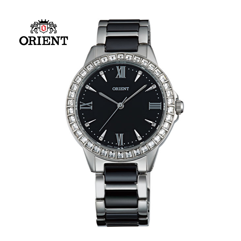 ORIENT 東方錶 DRESS系列 時尚晶鑽羅馬數字石英錶 陶瓷鋼帶款 FQC11003B 黑色 - 34mm