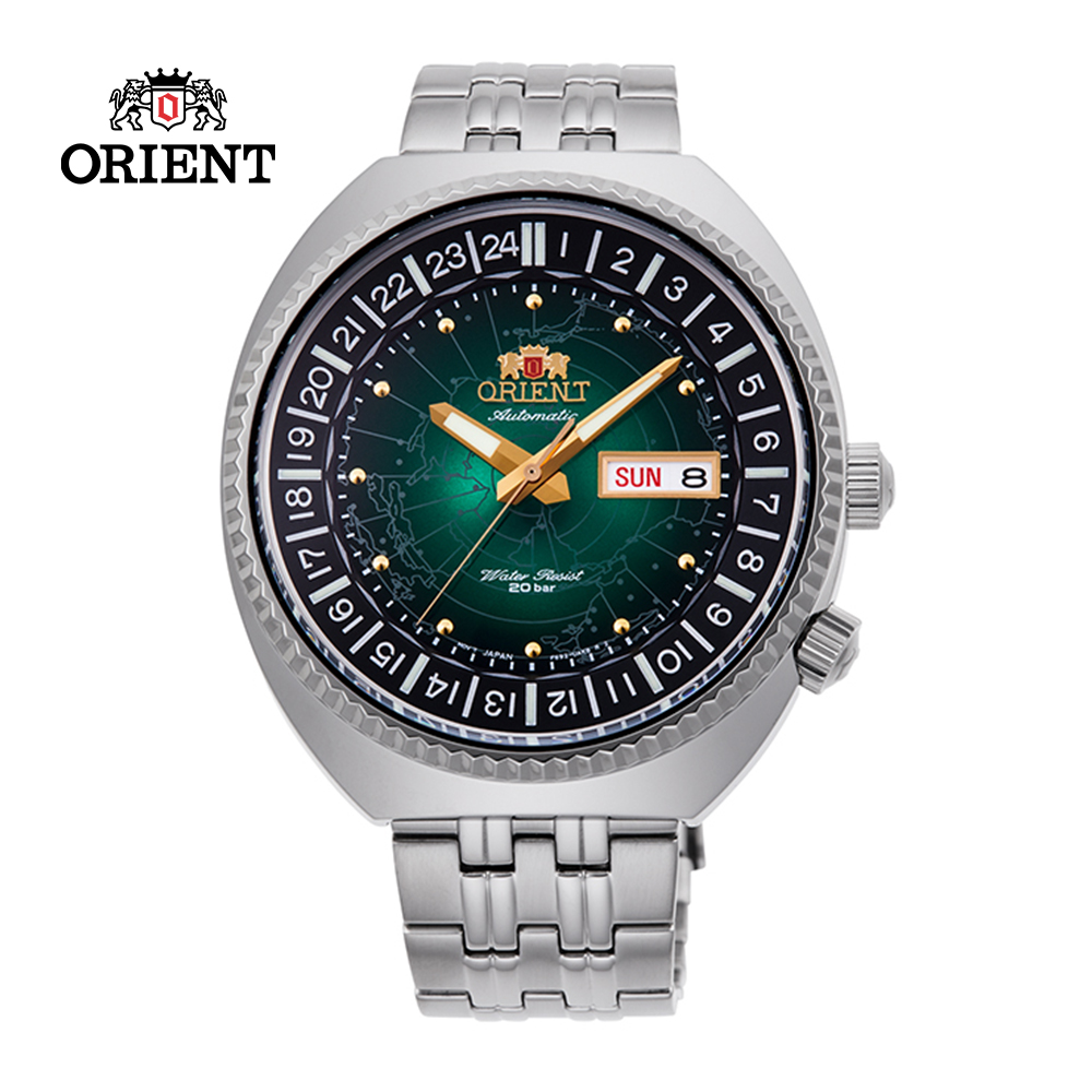 ORIENT 東方錶 復刻 World Map 系列 200m 機械錶 鋼帶款 綠色 RA-AA0E02E-43.5 mm