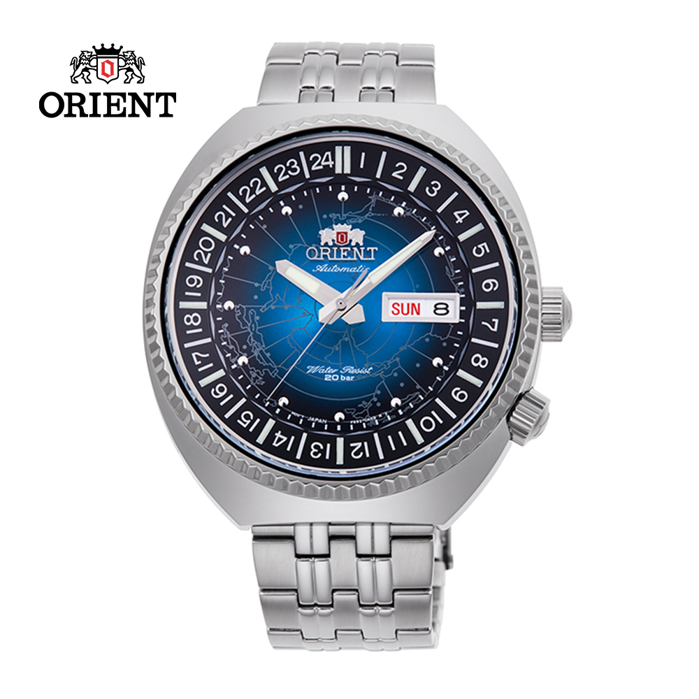 ORIENT 東方錶 復刻 World Map 系列 200m 機械錶 鋼帶款 藍色 RA-AA0E03L-43.5 mm