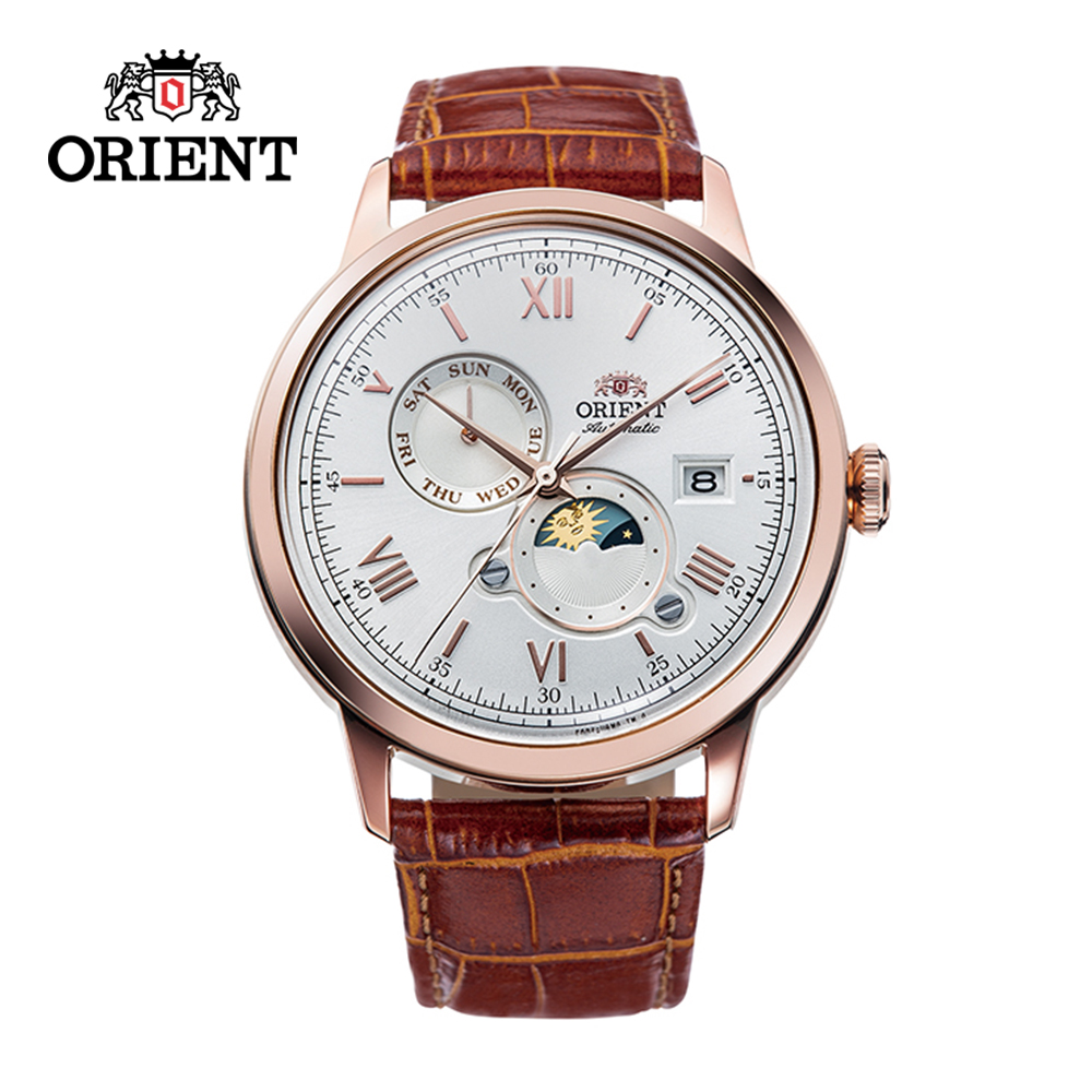 ORIENT 東方錶 SUN&MOON系列 羅馬數字日月相錶 皮帶款 RA-AK0801S 玫瑰金白色 - 41.5 mm