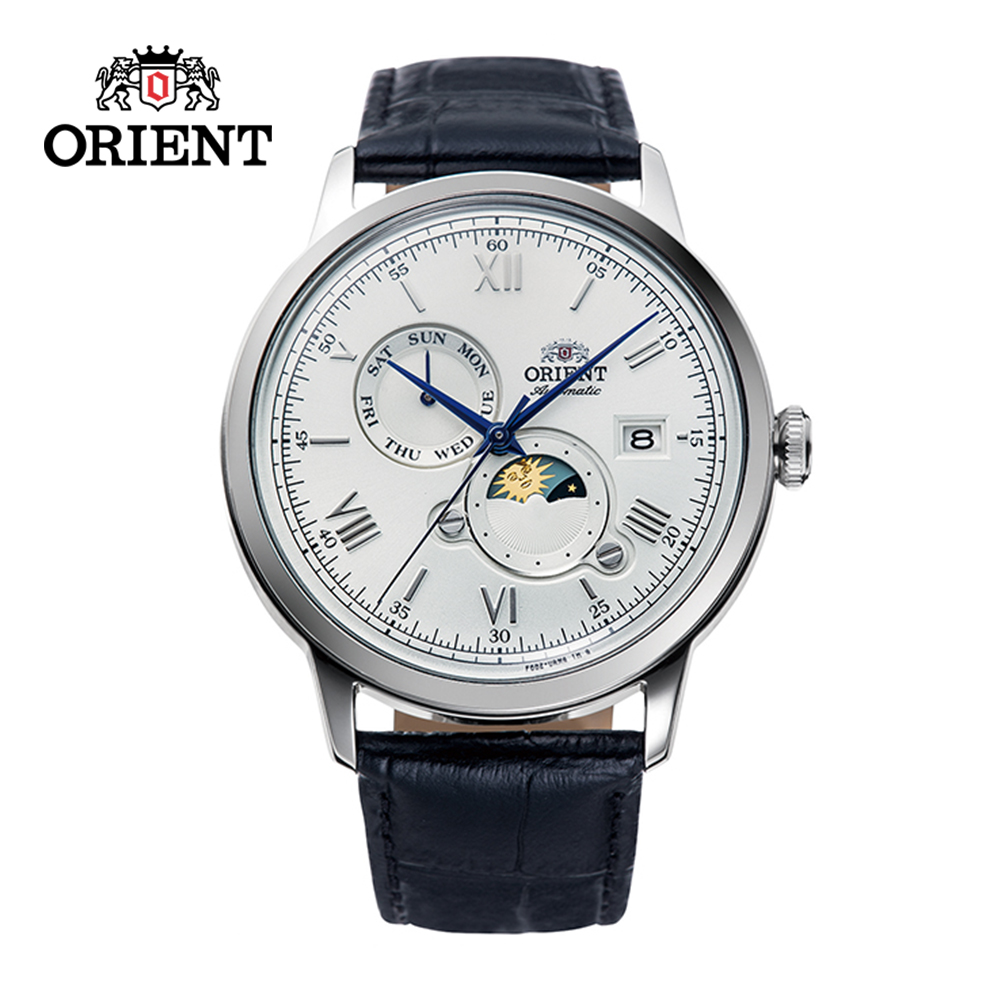 ORIENT 東方錶 SUN&MOON系列 羅馬數字日月相錶 皮帶款 RA-AK0802S 白色 - 41.5 mm