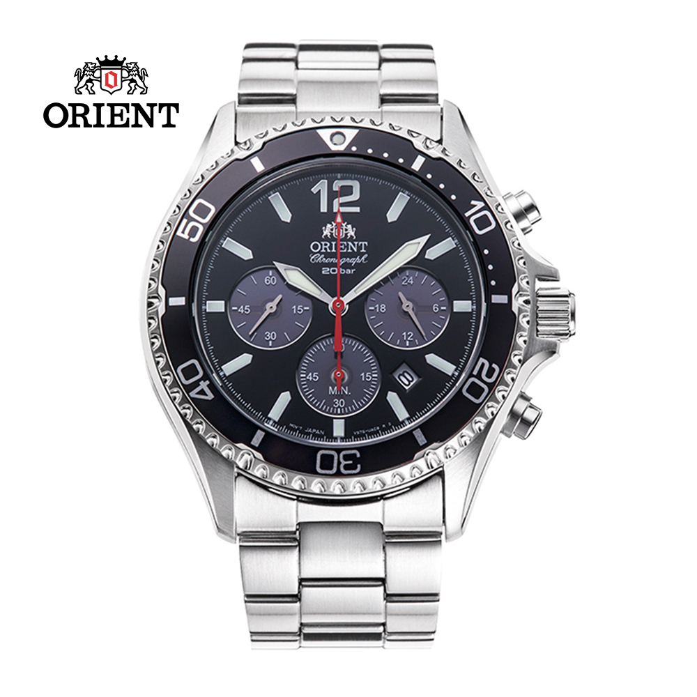 ORIENT 東方錶 Quartz Sports系列 太陽能跑馬計時腕錶 鋼帶款 黑色 RA-TX0202B - 42.8 mm
