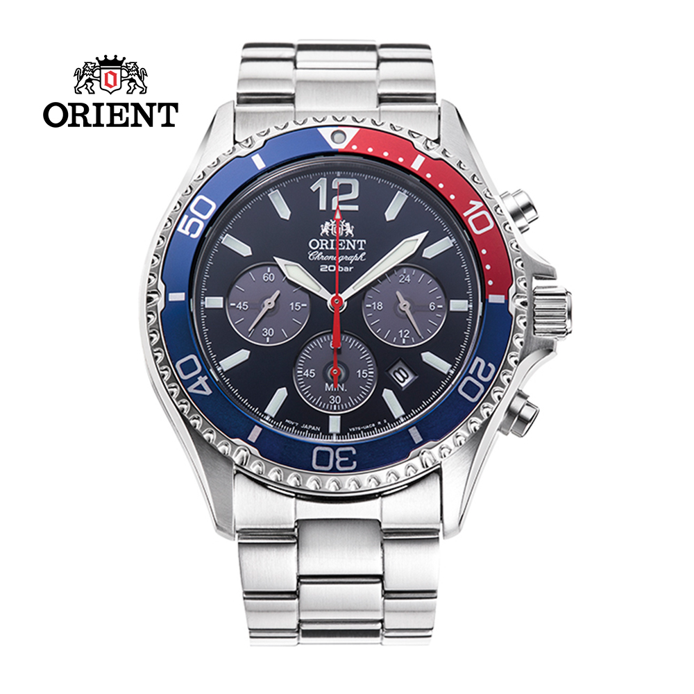 ORIENT 東方錶 Quartz Sports系列 太陽能跑馬計時腕錶 鋼帶款 藍色 RA-TX0201L - 42.8 mm