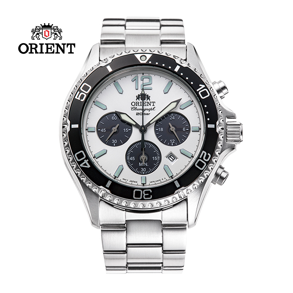 ORIENT 東方錶 Quartz Sports系列 太陽能跑馬計時腕錶 鋼帶款 白色 RA-TX0203S - 42.8 mm