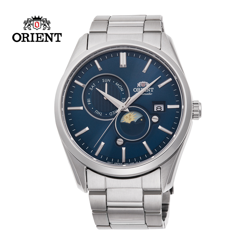ORIENT 東方錶 SUN&MOON系列 日月相錶 鋼帶款 藍面 RA-AK0308L- 41.5mm