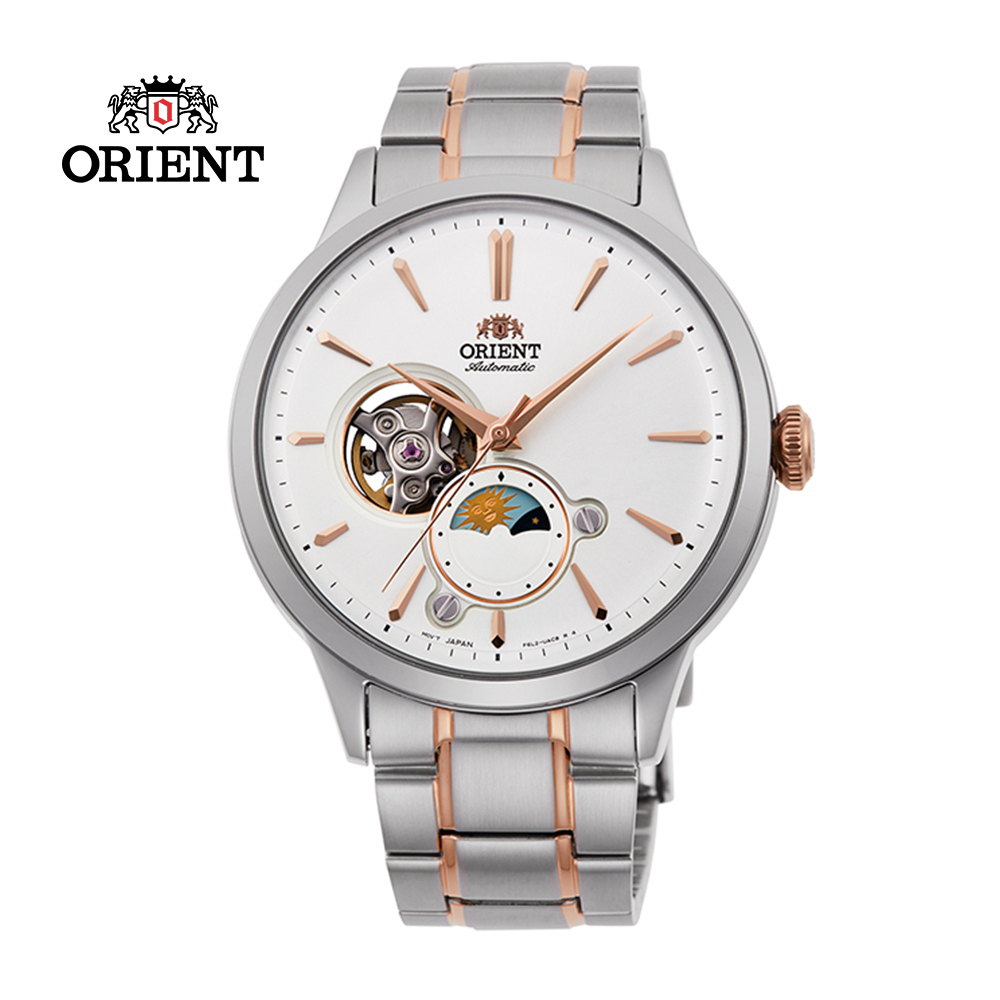 ORIENT 東方錶 SUN&MOON系列 半露空日月相錶 鋼帶款 白色 RA-AS0101S-41.5 mm