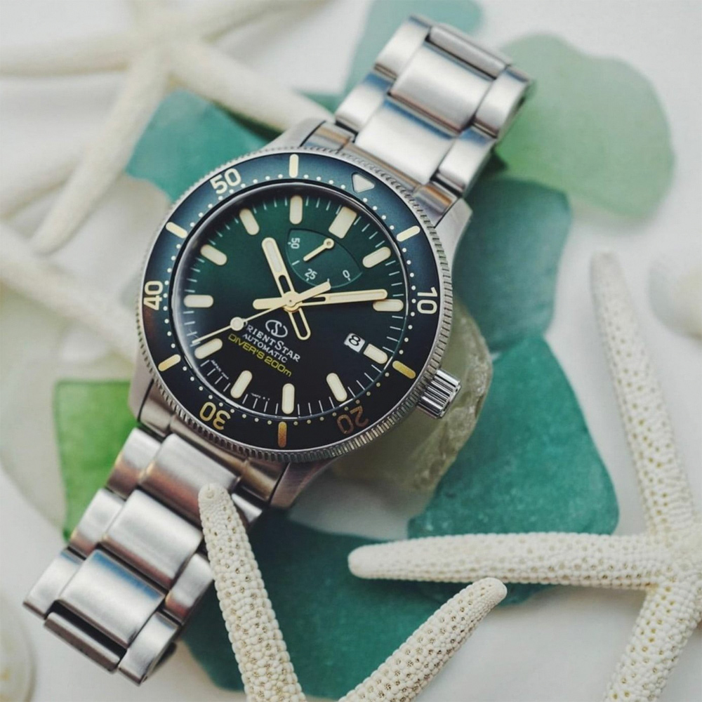ORIENT STAR 東方錶 東方之星 Divers 200米潛水機械錶 套錶-銀x綠(RE-AU0307E)